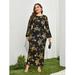Women's Plus Size Floral Print Bishop Sleeve Fitted Dress