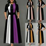 Women's Evening Party Dress Half Sleeves Striped Long Dress Elegant A-line Dresses S-2XL