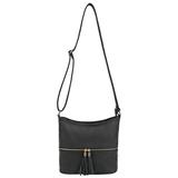 DELUXITY Medium Hobo Crossbody Lady Bag Tassel Zipper-Black/Black