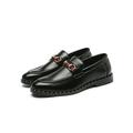 Rotosw Mens Casual Shoes - Man Made Artificial Leather Slip On Classic Loafers with Metal Buckle Bright Black