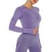 QRIC Women Seamless Long Sleeve Crop Top Yoga Shirts with Thumb Hole Running Fitness Workout Seamless Top Shirts