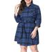 Agnes Orinda Juniors' Plus Size Tie Waist Plaids Shirt Dress