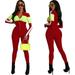 TANGNADE Clothing Women Sexy Fashion Sports Deep V Colorblock Long Sleeve Jumpsuit