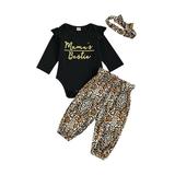 Emmababy Baby Girl Round Neck Ruffle Top, Warm Loose Leopard Pants, Headband Suit