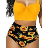 Suanret Women's Swimsuit Floral Bikini Sets High Waist Bikini Bottom Swimwear