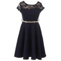 Little Girl Cap Sleeve Illusion Lace Pearl Holiday Easter Party Flower Girl Dress Navy 6 JKS 2153 BNY Corner