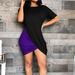 Jocestyle Women Short Sleeve Splicing Summer O Neck Hip Wrap Slim Dress (Purple S)