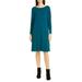 EILEEN FISHER Womens Teal Long Sleeve Scoop Neck Below The Knee Shift Dress Size PS \ PP
