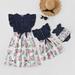 Patpat Mosaic Mommy and Me Cotton Floral Bow knot Flutter-sleeve Dress Romper for Mom - Girl - Baby