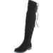 Chase & Chloe Maggy-1 Women's Thigh High Drawstring Low Chunky Heel Boots