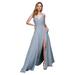 Amelia Couture Womens Blue Pleated Bodice Fitted Waist Maxi Dress