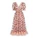 Musuos Women Strawberry Sequin Dress V-Neck Sweet Mesh Lace Up Pleated Maxi Dress