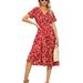 Sexy Dance Floral Midi Dress for Womens Short Sleeve Swing Dress High Waist Casual V-neck Dress Summer Dress