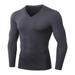 ZDMATHE Men T-shirt Thicken Tight FitnessTraining Sports High-elastic Running T Shirt Tops V-neck Long Sleeve Casual Men Tee Fashion