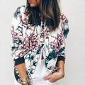 Meterk Women Floral Print Bomber Jacket Long Sleeves Zipper Front Baseball Jacket Casual Coats