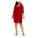 ALEX EVENINGS Womens Red Cut Out Long Sleeve Jewel Neck Short Body Con Cocktail Dress Size 24W