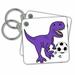 3dRose Funny Cute Purple T-rex Dinosaur Playing Soccer Cartoon - Key Chains, 2.25 by 2.25-inch, set of 2