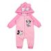 Disney Baby Girl Minnie Mouse Coverall Romper Onesie with Hood and 3D Mouse Ears