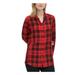 CALVIN KLEIN Womens Red Plaid Cuffed Collared Button Up Top Size M