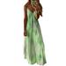 Frecoccialo Women's Tie Dye Boho Dress V Neck Spaghetti Strap Maxi Gradient Dress A-Line High Waist Loose Fit Beach Dress