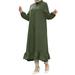 ZANZEA Women Winter Full Sleeve Muslim Abaya Shirt Dress Ruffied Straight Dresses