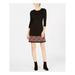 JESSICA HOWARD Womens Black Sweater Plaid Hem 3/4 Sleeve Jewel Neck Above The Knee Dress Petites Size: L