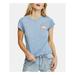 FREE PEOPLE Womens Light Blue Embroidered Heather Short Sleeve Crew Neck T-Shirt Top Size S
