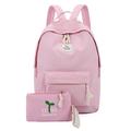 Women Casual Canvas Backpack Large Capacity Travel School Bag with Mini Bag Wallet