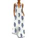 Bohemian Floral Print Dress for Women Summer Sundress Fashion Sexy V Neck Sleeveless Long Maxi Dress Sundress Plus Size