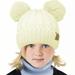 Kids Ages 2-7 Pompom Chunky Thick Stretchy Knit Slouch Beanie Cap Hat (Double Pom Fur Solid Ivory)