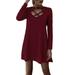 Women Autumn Winter V-Neck T Shirt Dress Casual Long Sleeve A-Line Skater Dress Ladies Casual Cocktail Party Mini Swing Dress