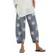 UKAP S-XXXL Women Daisy Print Pants Mid Waist Relax Fit Crop Pants Ladies Drawstring Comfort Home Pants With Pockets Gray M(US 6-8)