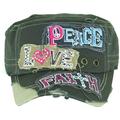 SILVERFEVER Women's Military Cadet Cap Hat - Patch Cotton - Studded & Embroidered (Olive, Peace Love Faith)