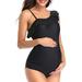 Star Maternity Off Shoulder One Piece Swimsuit Flounce Floral Ruffled Pregnancy Bathing Suit Black (M