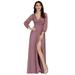 Ever-Pretty Women's V-Neck Front Wrap High Thigh Slit Long Cocktail Dress 00739 Orchid US16