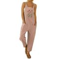 Sexy Dance Women's Casual Loose Overalls Floral Pattern Cotton Long Pants Jumpsuit with Big Pockets Pink 3XL(US 16-18)