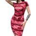 UKAP Ladies Summer Beach Dress Tie Dye Printed Club Party Cocktail Bodycon Fashion Dress Red L(US 10-12)