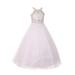 Little Girls White Dazzling Halter Beaded Tulle Special Occasion Dress