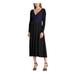 RALPH LAUREN Womens Black Solid Long Sleeve V Neck Tea-Length Trapeze Formal Dress Size 10