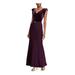 RALPH LAUREN Womens Purple Velvet Short Sleeve V Neck Full-Length Fit + Flare Formal Dress Size 12