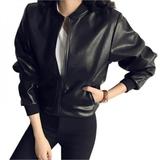 Female 2021 New Design Spring Autumn PU Leather Jacket Faux Soft Jacket Slim Black Rivet Zipper Motorcycle Black Jackets