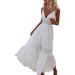 Women's Embroidery Pearl Button Down Dress V Neck Spaghetti Strap Maxi Dress XL