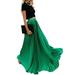 DYMADE Women Elastic Pleated Retro Maxi Chiffon Long Skirt