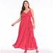 Tomshoo Women Maxi Dress Dot Print High Split Spaghetti Strap Deep V Neck Sundress Beach Long Dress Red