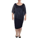 Connected Apparel Womens Plus Cape Metallic Cocktail Dress Navy 22W