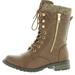 Forever Link Womens Mango-31 Round Toe Military Lace up Knitted Ankle Cuff Low Heel Combat Boots