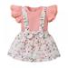 Summer Baby Girl Floral Print Clothing Newborn Short Flare Sleeve Round Neck Romper Strap Skirts Costume Sets