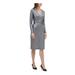 TOMMY HILFIGER Womens Silver 3/4 Sleeve V Neck Below The Knee Party Dress Size 6