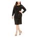 BETSY & ADAM Womens Black Sequined Long Sleeve Jewel Neck Below The Knee Sheath Evening Dress Size 18W