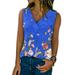 Lumento Women Sleeveless Floral Printed Tank Tops T Shirts Casual V Neck T-shirt Blouse Blue Tag XL= US 10